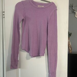 We The Free Lavender Long Sleeve Waffle Knit Top